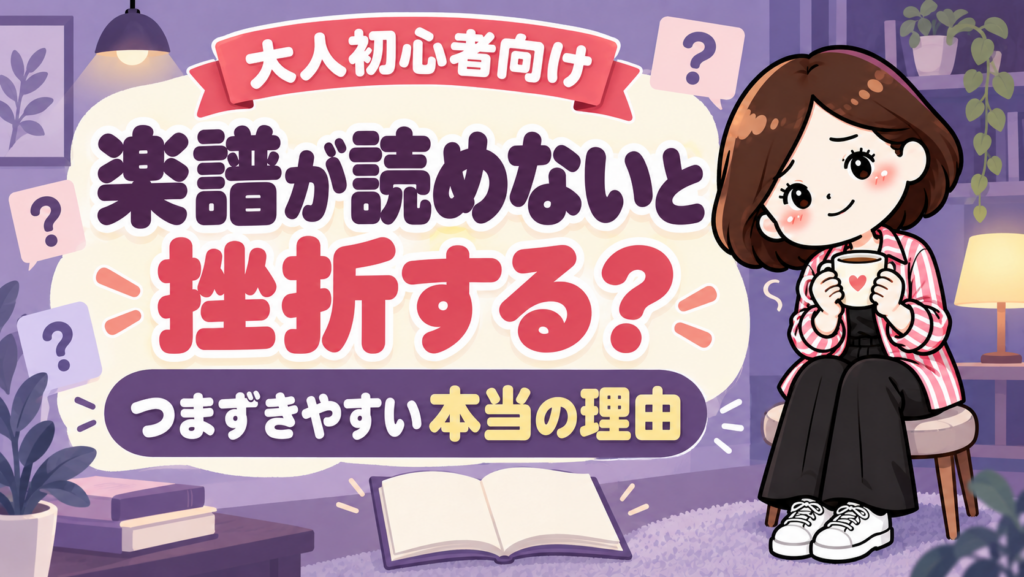楽譜が読めない大人初心者が挫折しやすい理由を解説するアイキャッチ