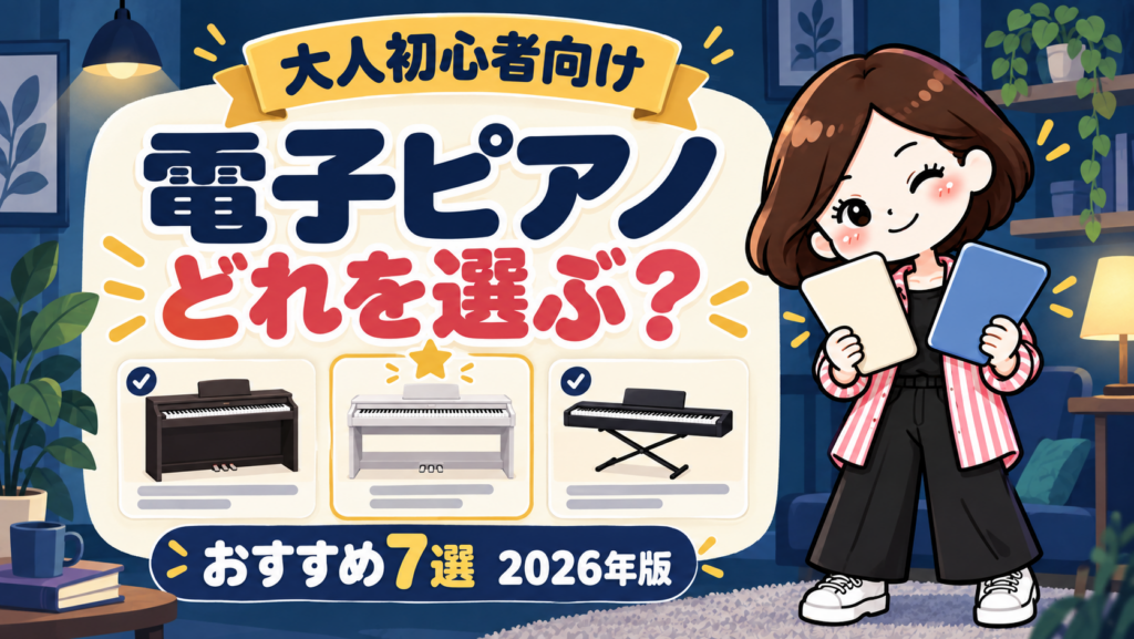 大人初心者におすすめの電子ピアノ7選を紹介するアイキャッチ