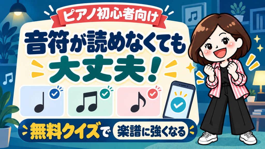 無料クイズアプリで楽譜に強くなるピアノ初心者向けアイキャッチ